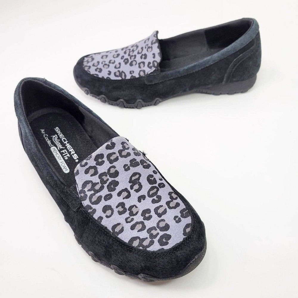 Skechers Bikers MC Relaxed Fit Leopard Loafers Fierce Black Gray Women’s 7